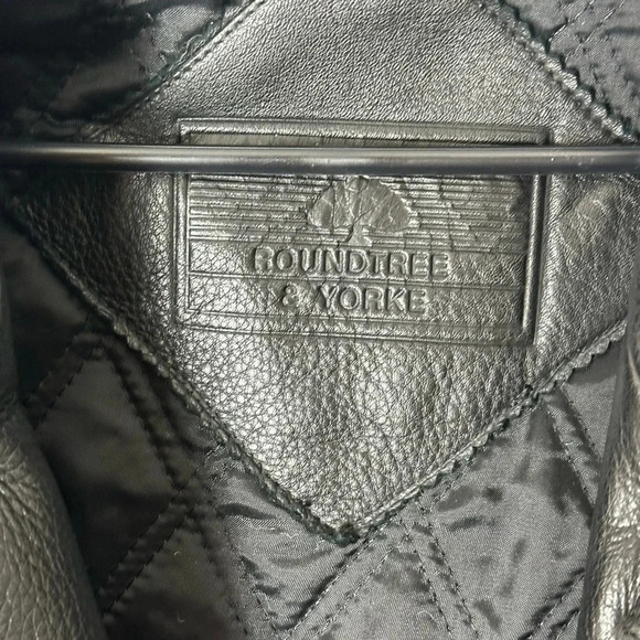 Roundtree & YorkBlack Men's Leather Button Front Jacket Coat Size XL - Picture 2 of 5